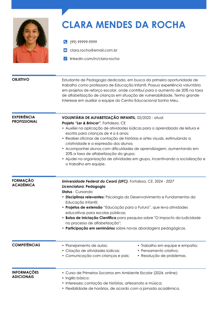 imagem de currículo primeiro emprego