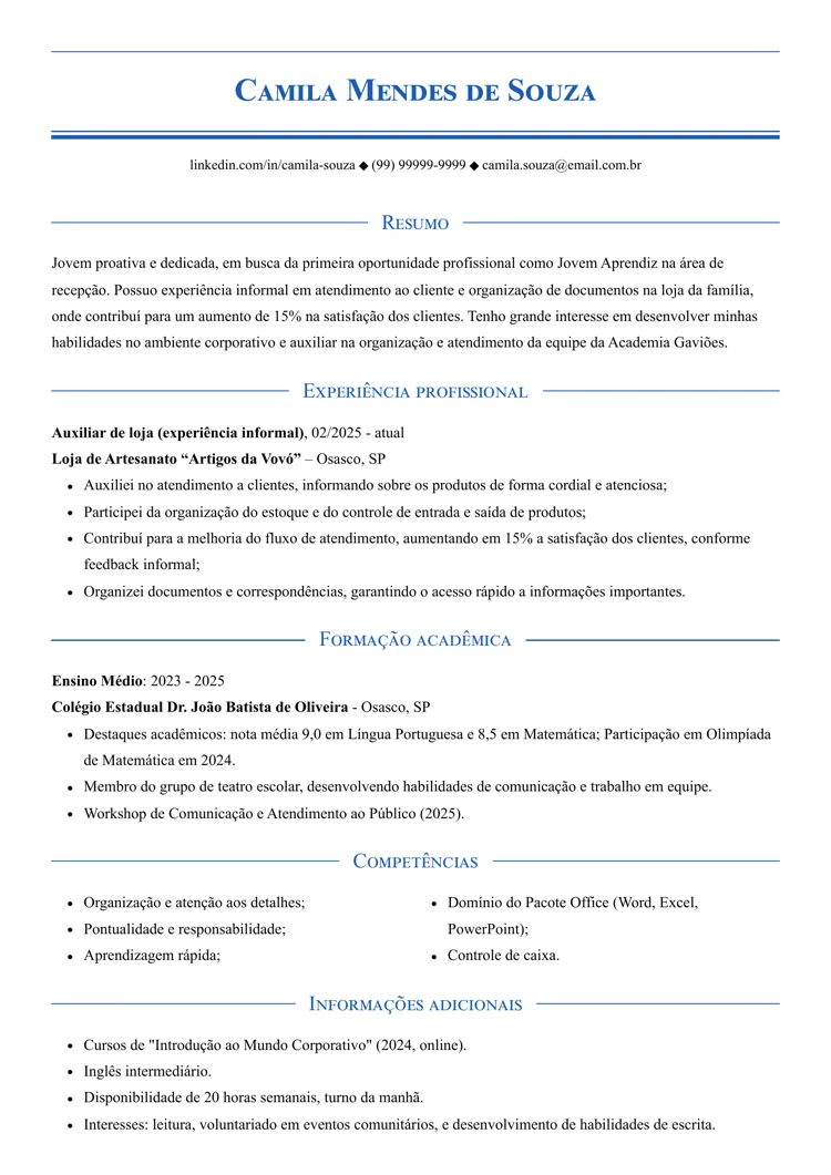 imagem de currículo de Jovem Aprendiz