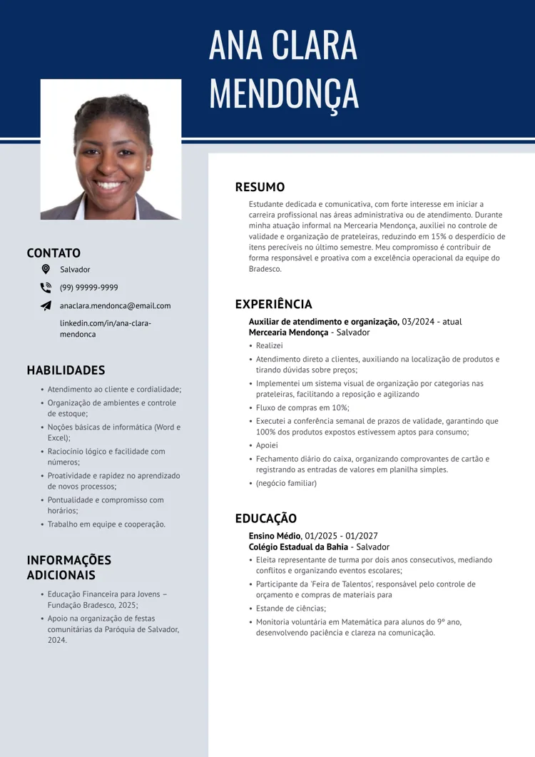 Currículo de Jovem Aprendiz modelo Word