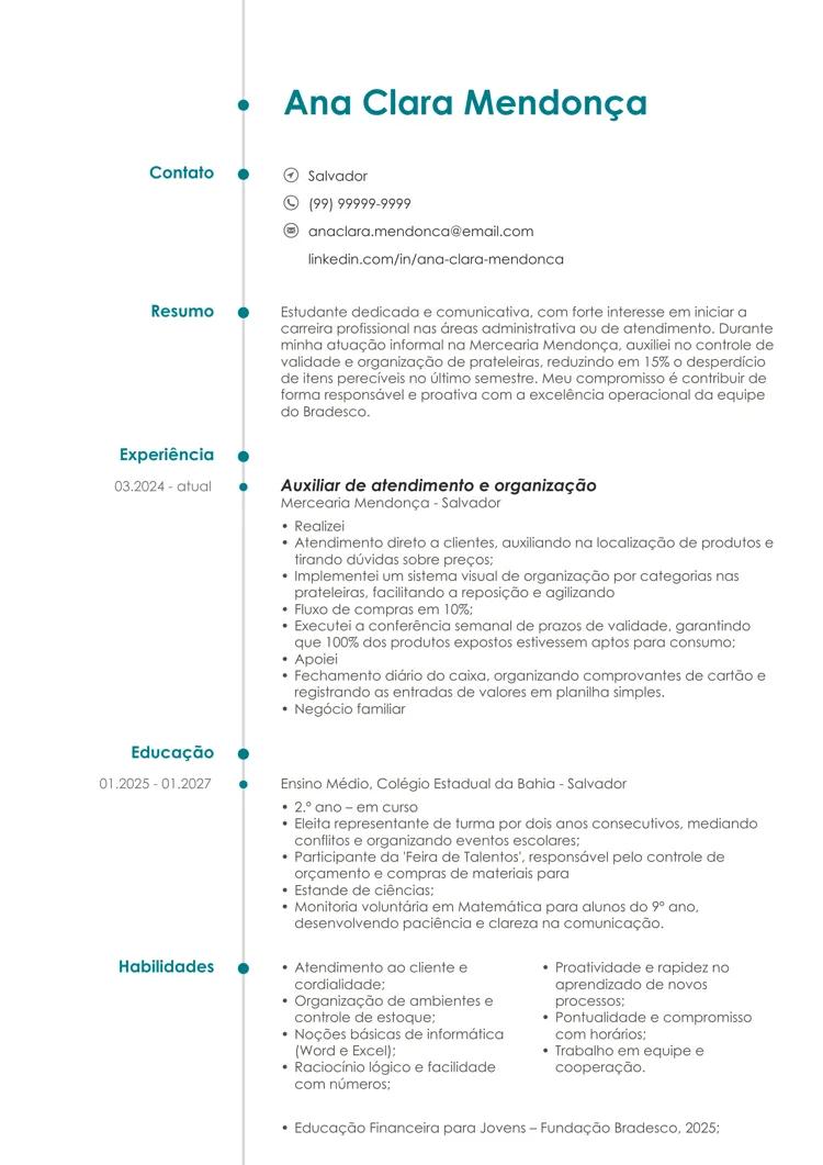 Modelo de currículo para Menor Aprendiz