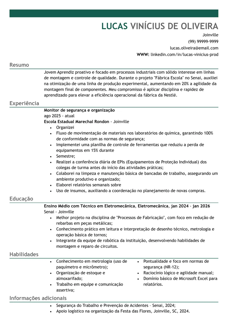 Curriculum vitae simples em Word