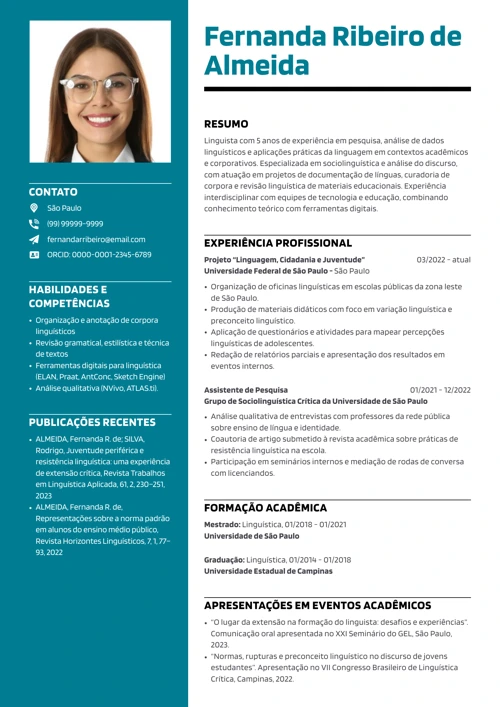 modelo de CV para linguista