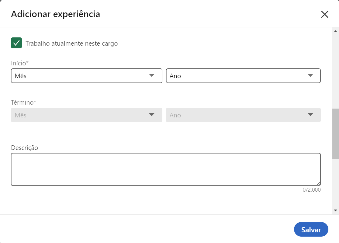 currículo linkedin adicionar experiência