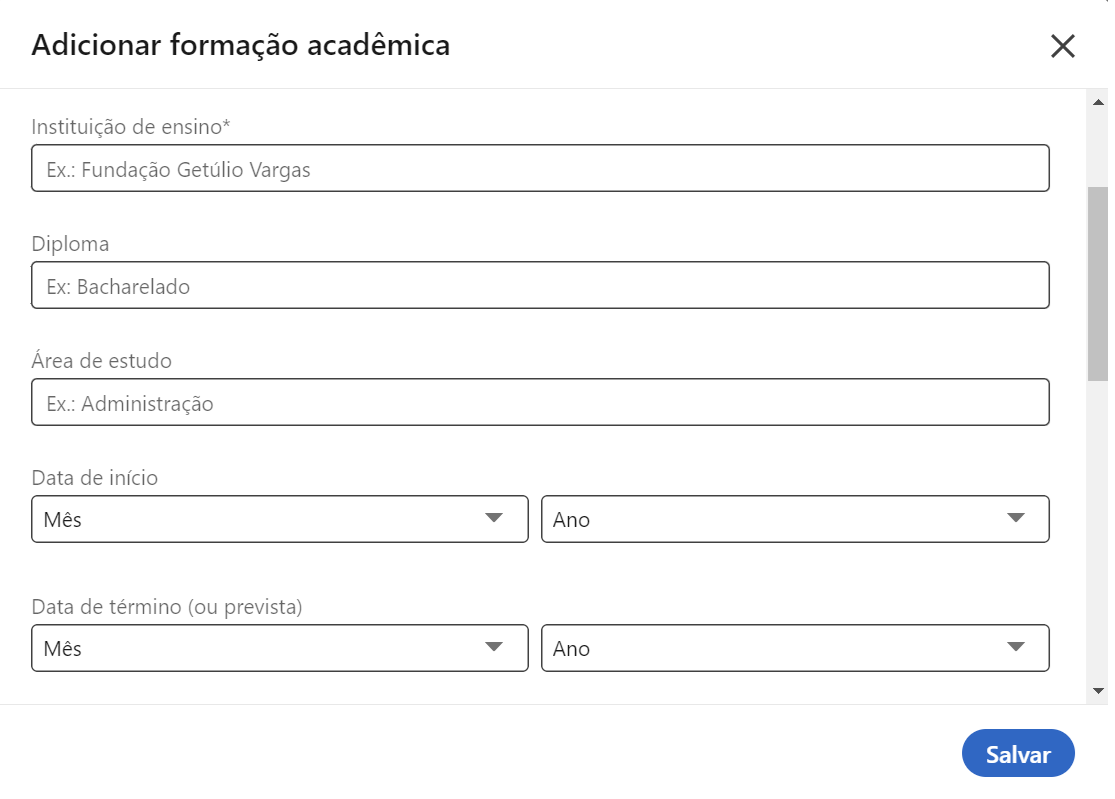 currículo linkedin educação