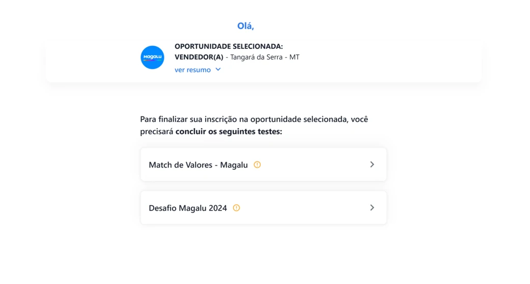 formulário magalu carreiras na seção testes