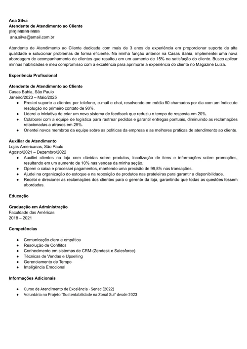 modelo de currículo feito no gerador da LiveCareer