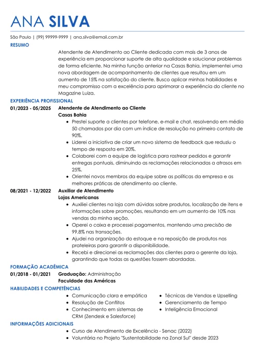 modelo de currículo feito no gerador da LiveCareer