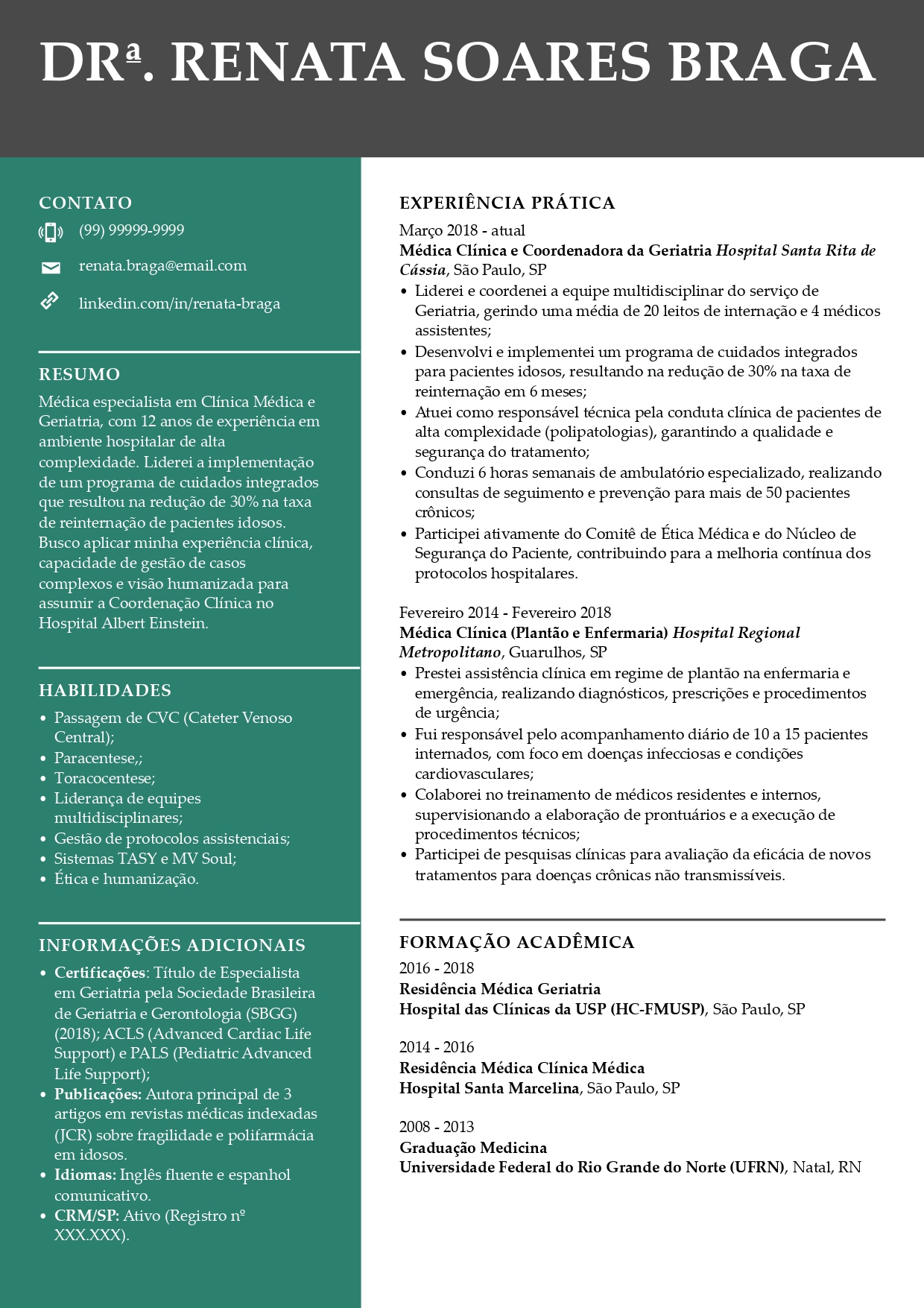 Modelo de currículo médico