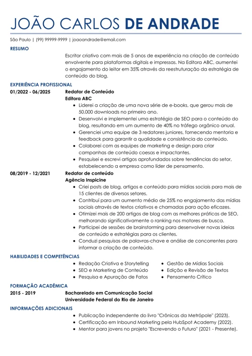 modelo de currículo criado no gerador da LiveCareer