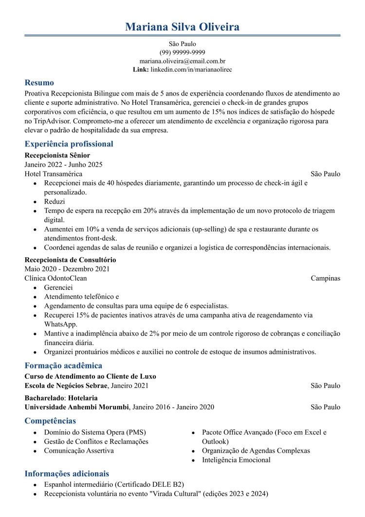 Modelo de CV minimalista executivo