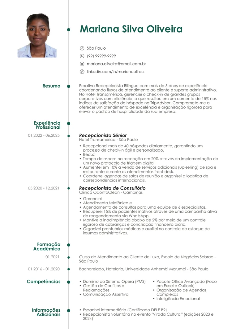 Currículo minimalista com linha do tempo