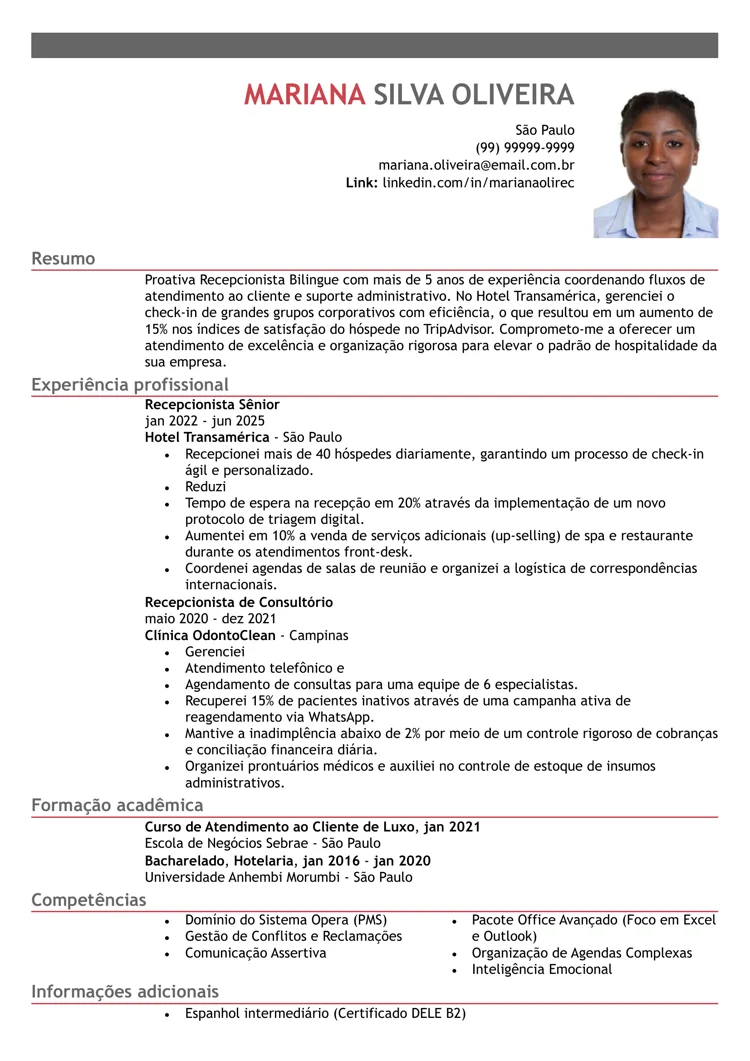 Modelo para CV minimalista com detalhe