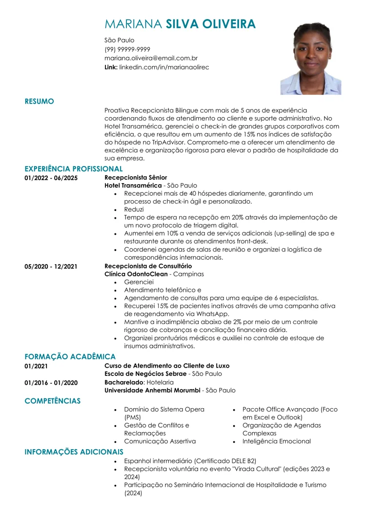 Modelo para CV minimalista com foto