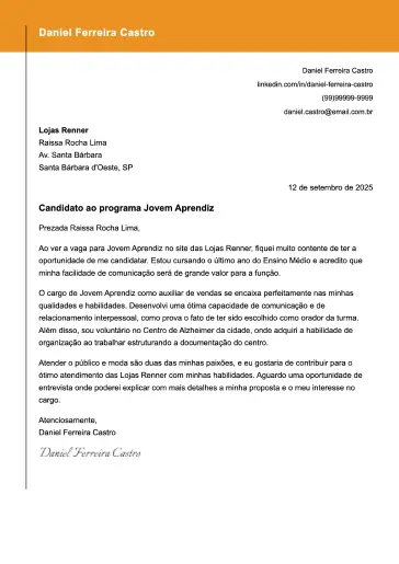 Exemplo de carta de apresentação criativa