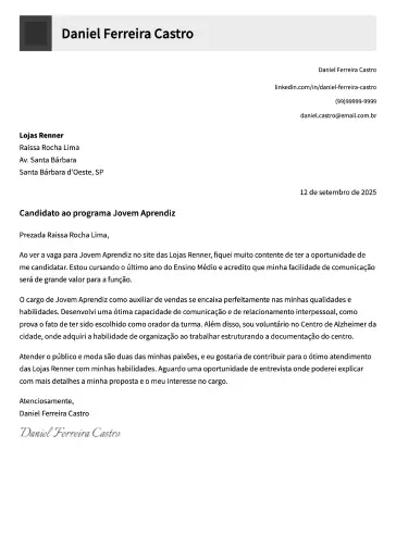 Exemplo de carta de apresentação criativa