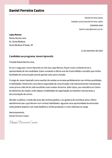 Exemplo de carta de apresentação moderna