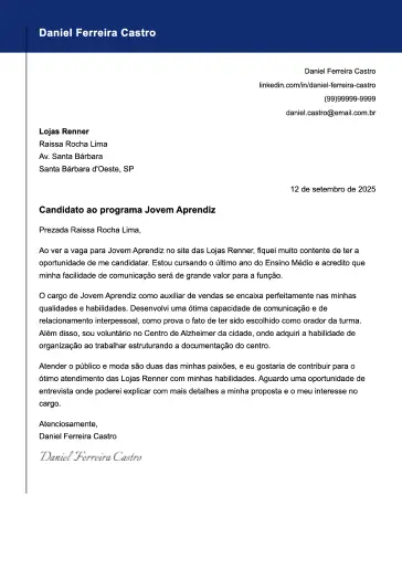 Exemplo de carta de apresentação moderna