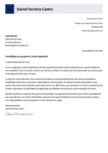 Exemplo de carta de apresentação moderna