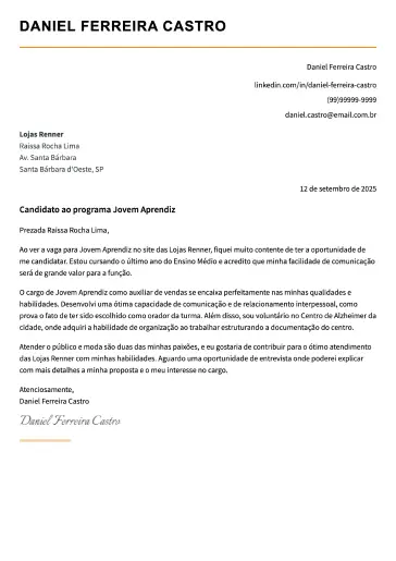 Exemplo de carta de apresentação moderna