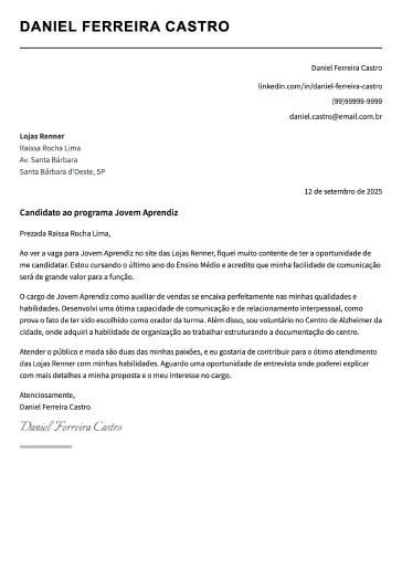 Exemplo de carta de apresentação profissional