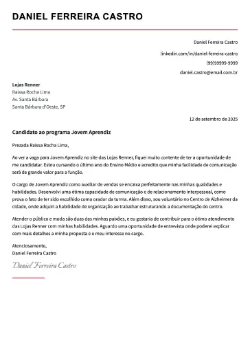 Exemplo de carta de apresentação simples