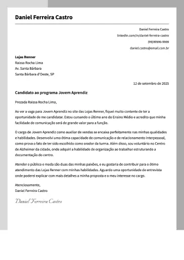 Exemplo de carta de apresentação simples