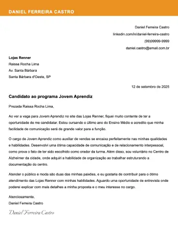 Exemplo de carta de apresentação simples