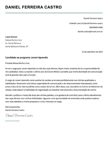 Exemplo de carta de apresentação simples