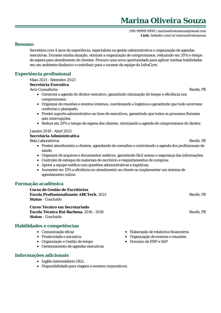 curriculum vitae modelo para baixar