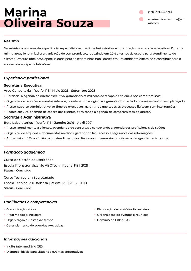 CV modelo para baixar