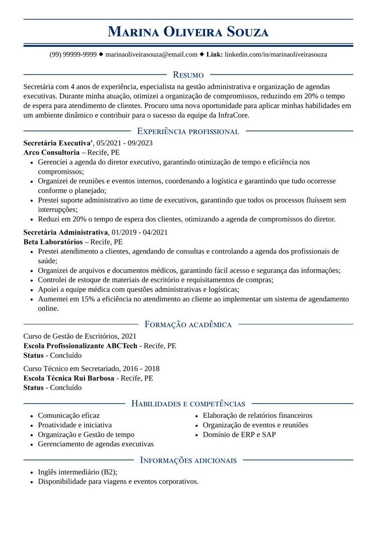 curriculum vitae para baixar modelo