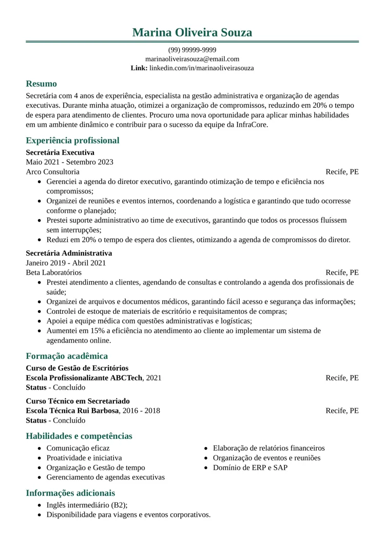 CV modelo para baixar PDF