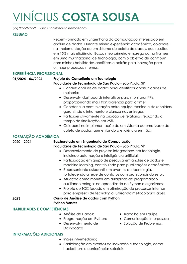 Modelo simples de currículo para primeiro emprego