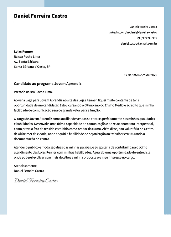 Modelo de carta de apresentação moderna