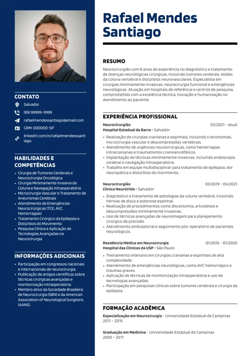 currículo de neurocirurgião com modelo personalizado