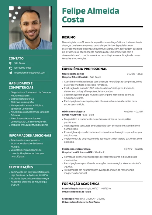 modelo de currículo de neurologista