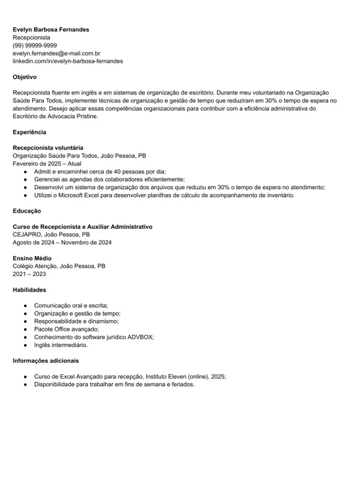 exemplo de primeiro currículo com objetivo