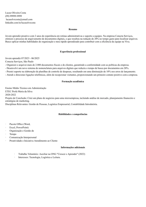 modelo de currículo com objetivo profissional pronto feito no gerador da LiveCareer