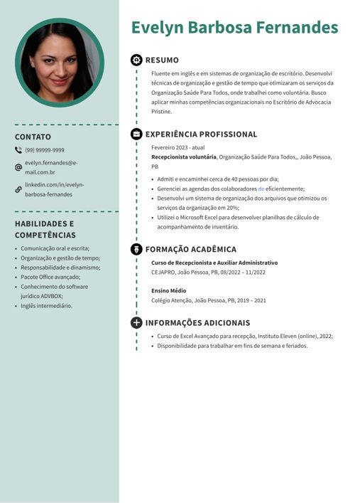 exemplo de CV com objetivo de currículo para primeiro emprego