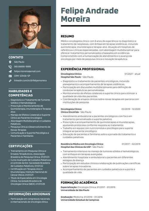 modelo de currículo para oncologista