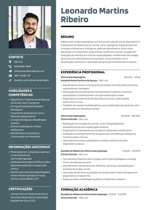 modelo de CV de otorrinolaringologista
