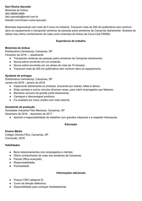 curriculum vitae para preencher