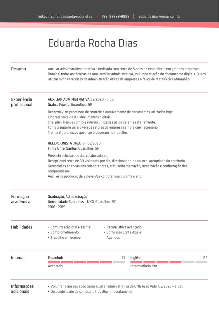 modelo de curriculum vitae em PDF personalizado