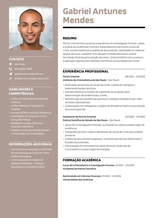 modelo de currículo para perito criminal