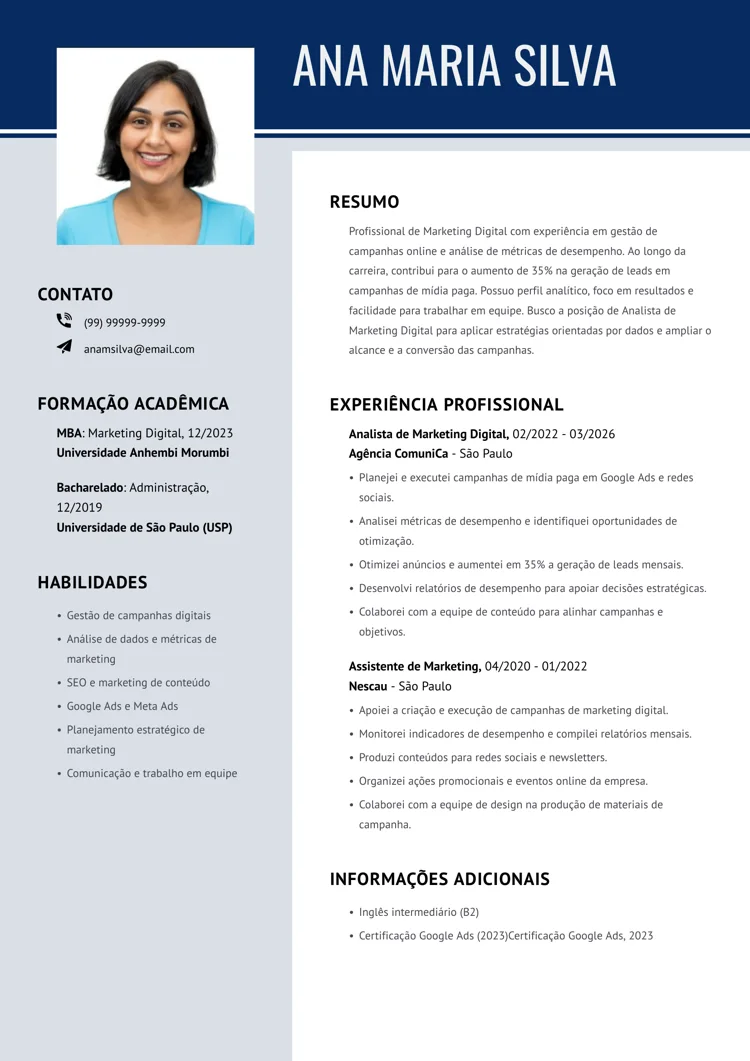 Exemplo de CV personalizado com ícones