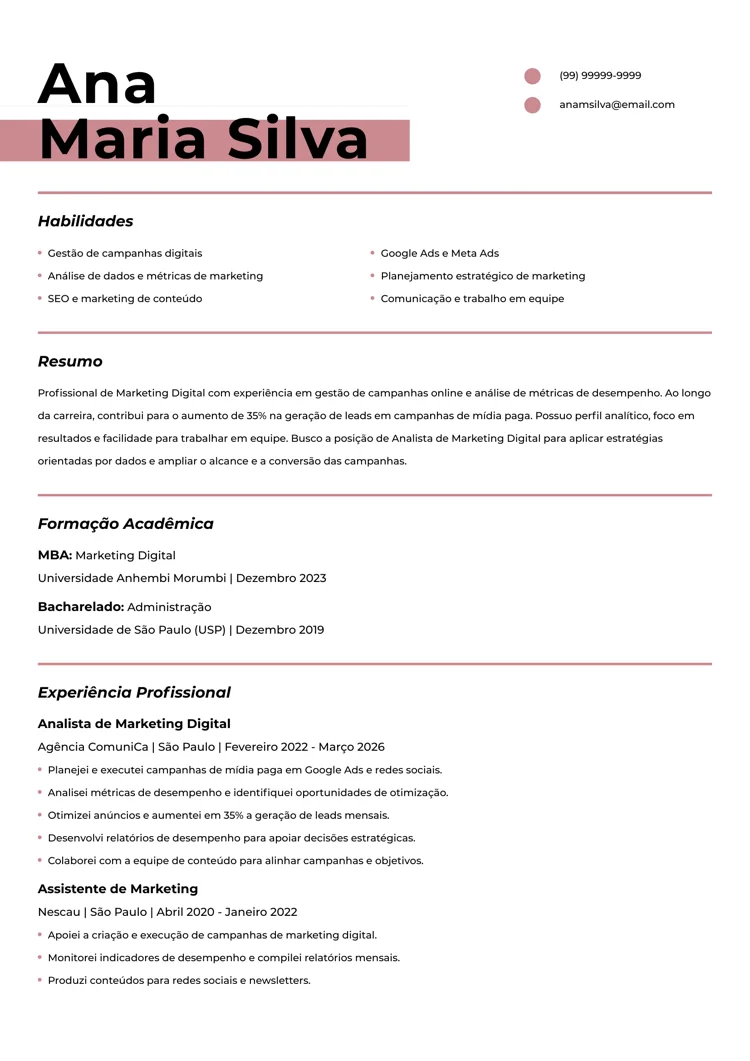 Currículo com habilidades personalizadas