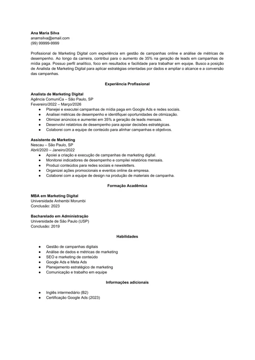 exemplo de currículo personalizado online da LiveCareer