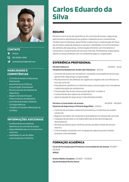 modelo de currículo de porteiro
