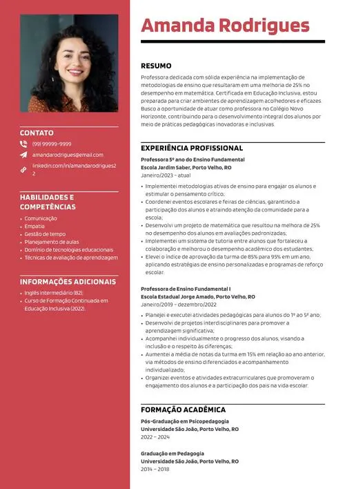 modelo de curriculum vitae para professor de ensino fundamental