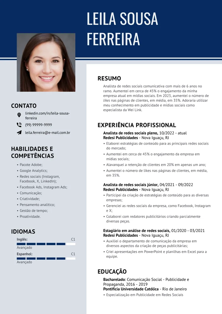 modelo de currículo pronto Profissional